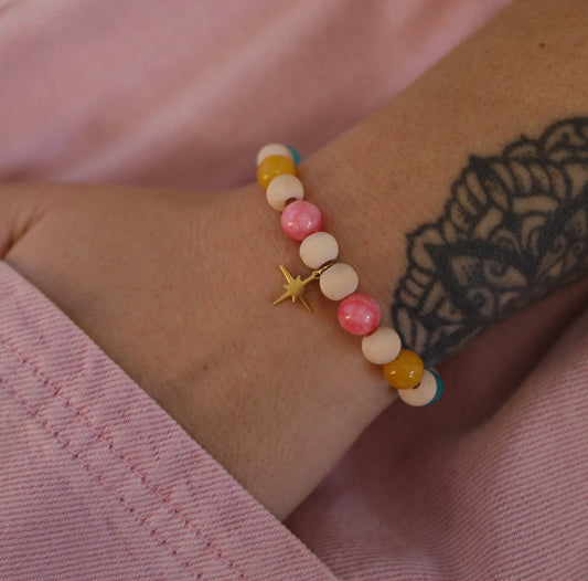 HAZELNUT | Hazelnut &amp; Multicolored Jade Bracelet | Harmony, Peace and Courage.   